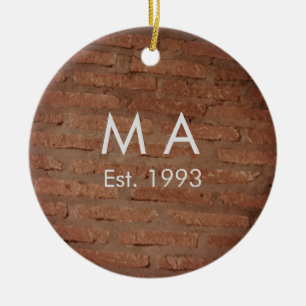 Bruin rustieke baksteen voeg naam letter jaardatum keramisch ornament