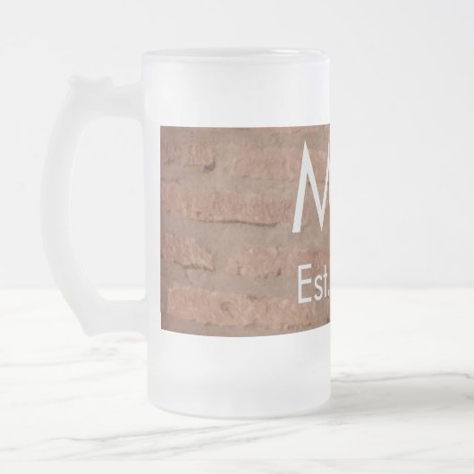 Bruin rustieke baksteen voeg naam letter jaardatum matglas bierpul (Links)