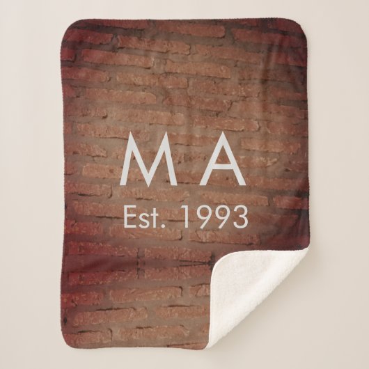 Bruin rustieke baksteen voeg naam letter jaardatum sherpa deken (Voorkant)