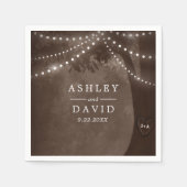 Bruin rustieke boom Initialen String Lights Bruilo Servet (Voorkant)