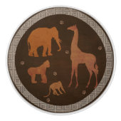 Bruin Safari Oerwoud dierentuin Keramische Knop (Voorkant)
