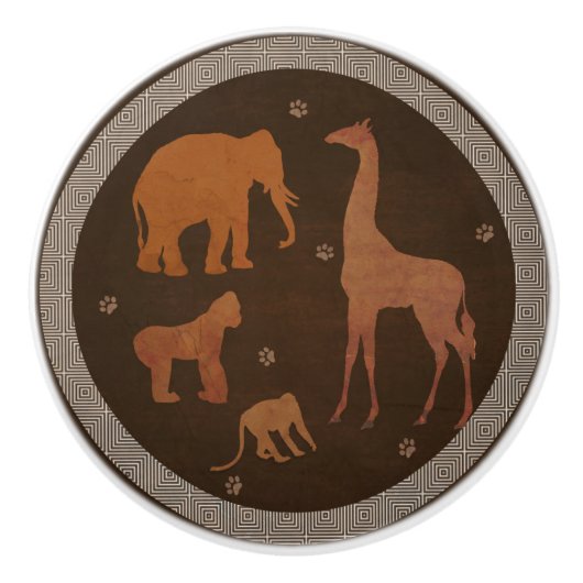 Bruin Safari Oerwoud dierentuin Keramische Knop (Voorkant)