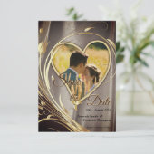 Bruin Satijn & Sprankelende Bloem Splendor Save The Date (Staand voorkant)