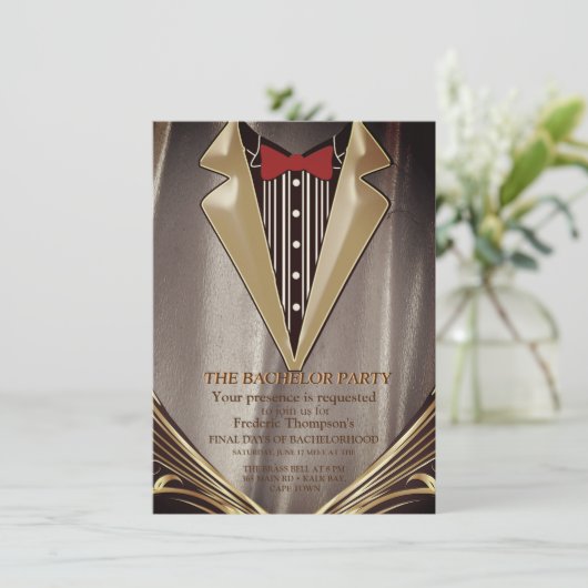 Bruin Satin & Ivory Flower Bachelor-uitnodiging (Staand voorkant)