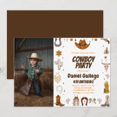 Bruin Schattige Cowboy Foto Verjaardag Kaart (Voorkant / Achterkant)