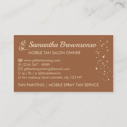 Bruin Schattige Goud Elegante Kalligrafie Tan Spra Visitekaartje (Achterkant)