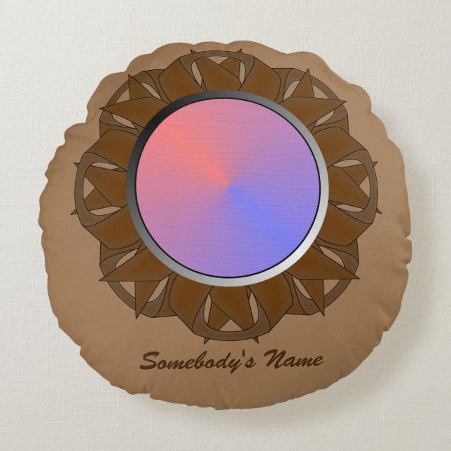 Bruin schijflint door Kenneth Yoncich Rond Kussen (Voorkant)