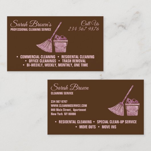 Bruin schoonmaken Maid Janitorial mouszing Visitekaartje (Voorkant / Achterkant)