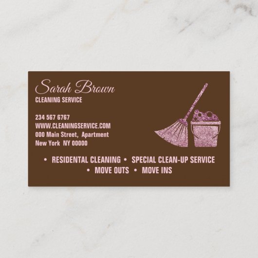 Bruin schoonmaken Maid Janitorial mouszing Visitekaartje (Achterkant)