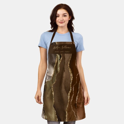 Bruin schort voor schoonheidsberoepen (Gedragen)