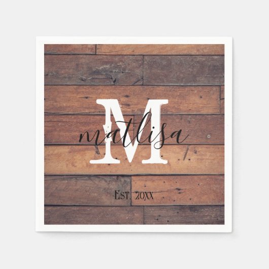 Bruin Schrift Monogram Rustiek Patroon Gevestigd Servet (Voorkant)