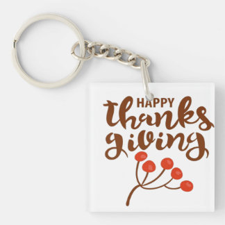 Bruin Script Gelukkig Thanksgiving Tekst Met Herfs Sleutelhanger