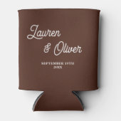 Bruin Script minimalistische bruiloft Blikjeskoeler (Voorkant)