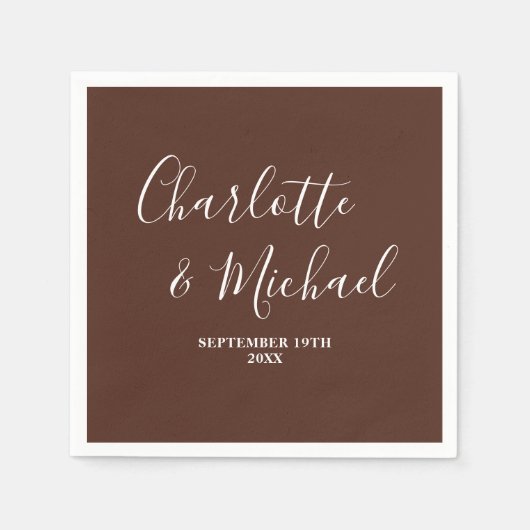 Bruin Script minimalistische bruiloft Servet (Voorkant)