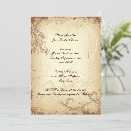 bruin scrollblad beige vrijgezellenfeest kaart (Staand voorkant)