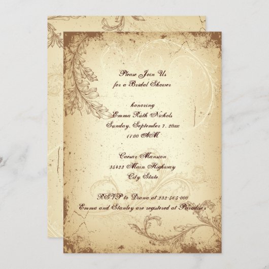 bruin scrollblad beige vrijgezellenfeest kaart (Voorkant / Achterkant)