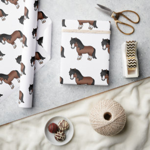 Bruin Shetlandpony Leuke Cartoonpony Patroon Cadeaupapier