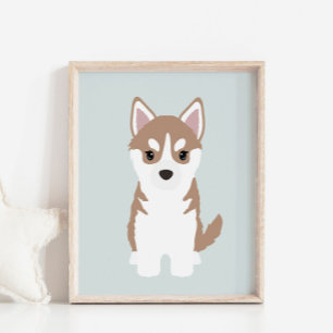 Bruin Siberisch Husky Puppy Kinder Kamer Decor Pos Poster
