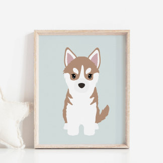 Bruin Siberisch Husky Puppy Kinder Kamer Decor Pos Poster