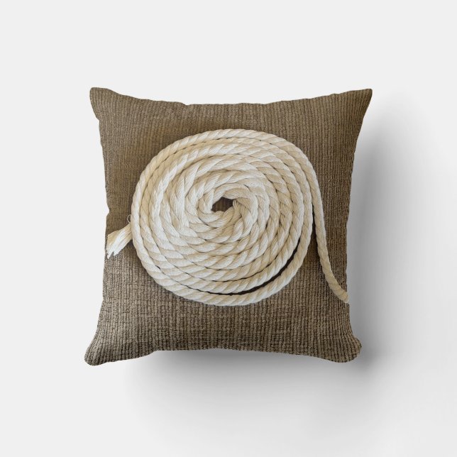 Bruin Sierkussen met opgerold wit touw (Achterkant)