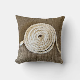 Bruin Sierkussen met opgerold wit touw
