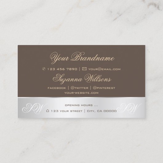 Bruin Silver Decor Cute Roos Flower with Monogram Visitekaartje (Achterkant)