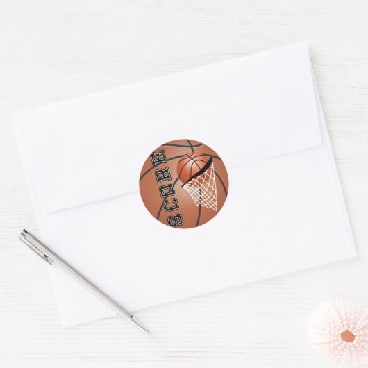 Bruin Sinaasappel Basketbal Ronde Sticker (Envelop)