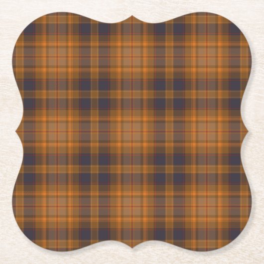 Bruin Sinaasappel Blauw Tartan Plaid Kartonnen Onderzetters (Voorkant)