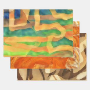 Bruin, Sinaasappel en Tans Art Wrapping Craft Pape Inpakpapier Vel