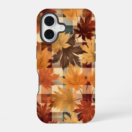 BRUIN SINAASAPPEL GEEL HERFST PLAID PATROON & BLAD iPhone 16 HOESJE (Achterkant)