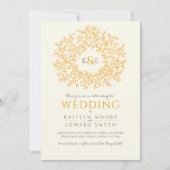 Bruin sinaasappel hand getrokken blad monogram kun kaart (Voorkant)