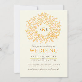 Bruin sinaasappel hand getrokken blad monogram kun kaart