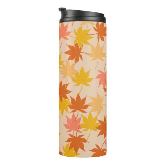 Bruin Sinaasappel herfst bloemblaadjes Y2K patroon Thermosbeker (Geroteerd rechts)