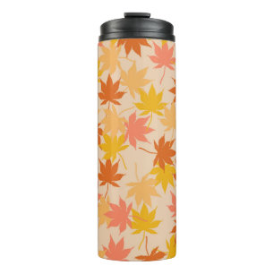 Bruin Sinaasappel herfst bloemblaadjes Y2K patroon Thermosbeker
