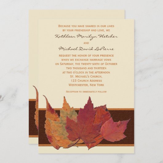 Bruin Sinaasappel Ivoor Gedroogde bladeren Bruilof Kaart (Voorkant / Achterkant)