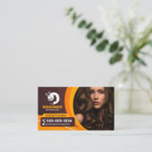Bruin Sinaasappel Kapper Haarstylist Make-up salon Visitekaartje (Staand voorkant)