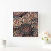 Bruin, sinaasappel, koper en gouden rozen vierkante klok (Huis)