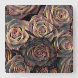 Bruin, sinaasappel, koper en gouden rozen vierkante klok