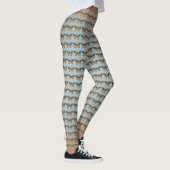 Bruin Sinaasappel Monarch Vlinders op licht Blauw Leggings (Rechts)