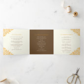 Bruin sinaasappel monogram toewijding foto bruilof drieluik programma (Binnen)