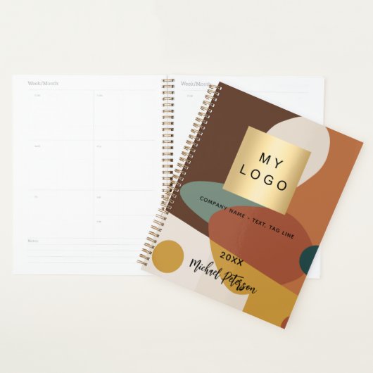 Bruin sinaasappel retro patroon business logo 2026 planner (Display)