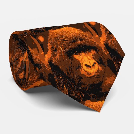 Bruin Sinaasappel Tones Gorilla Gezicht Stropdas (Opgerold)