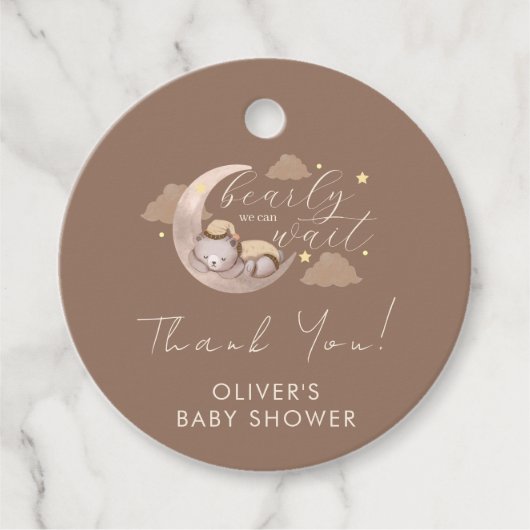 Bruin Slaap Beer Moon Star Baby shower Bedankjes Labels (Voorkant)