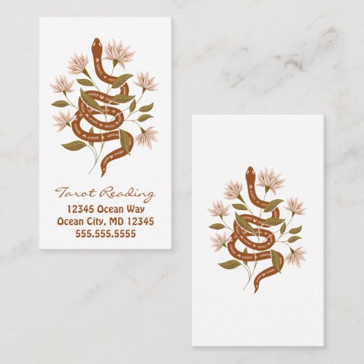 Bruin Snake Roze Bloemen Tarot Lezing Visitekaartje (Voorkant / Achterkant)