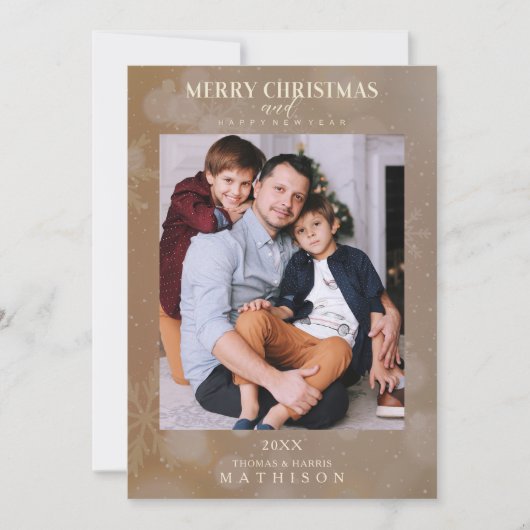 Bruin Snowflake Kerstmis Moderne Aangepaste foto (Voorkant)