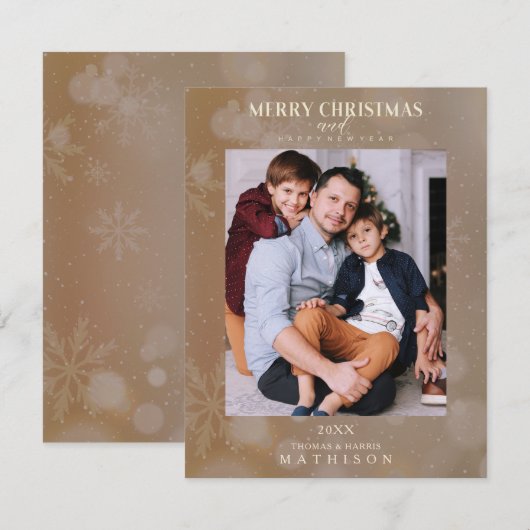 Bruin Snowflake Kerstmis Moderne Aangepaste foto (Voorkant / Achterkant)