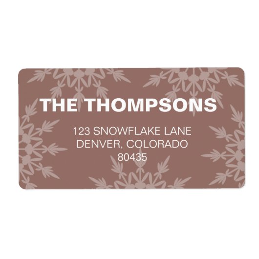 Bruin Snowflakes vakantielabel Etiket (Voorkant)