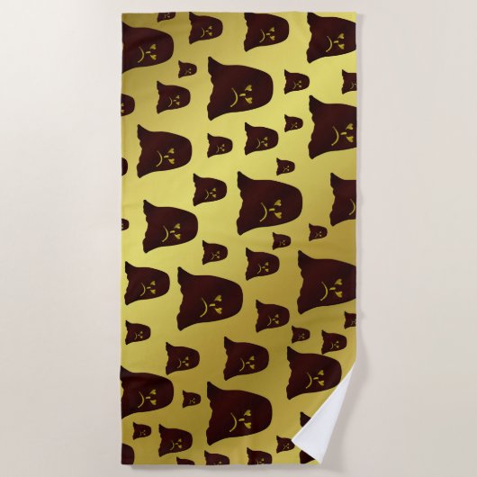 bruin, spook, heap, gezicht, gouden, glanzend, pat strandlaken (Voorkant)