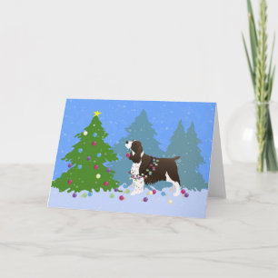 Bruin Springer-spaniel kerstboom decorreert Feestdagen Kaart