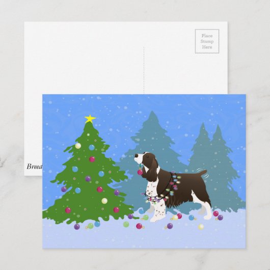 Bruin Springer-spaniel kerstboom decorreert Feestdagenkaart (Voorkant / Achterkant)